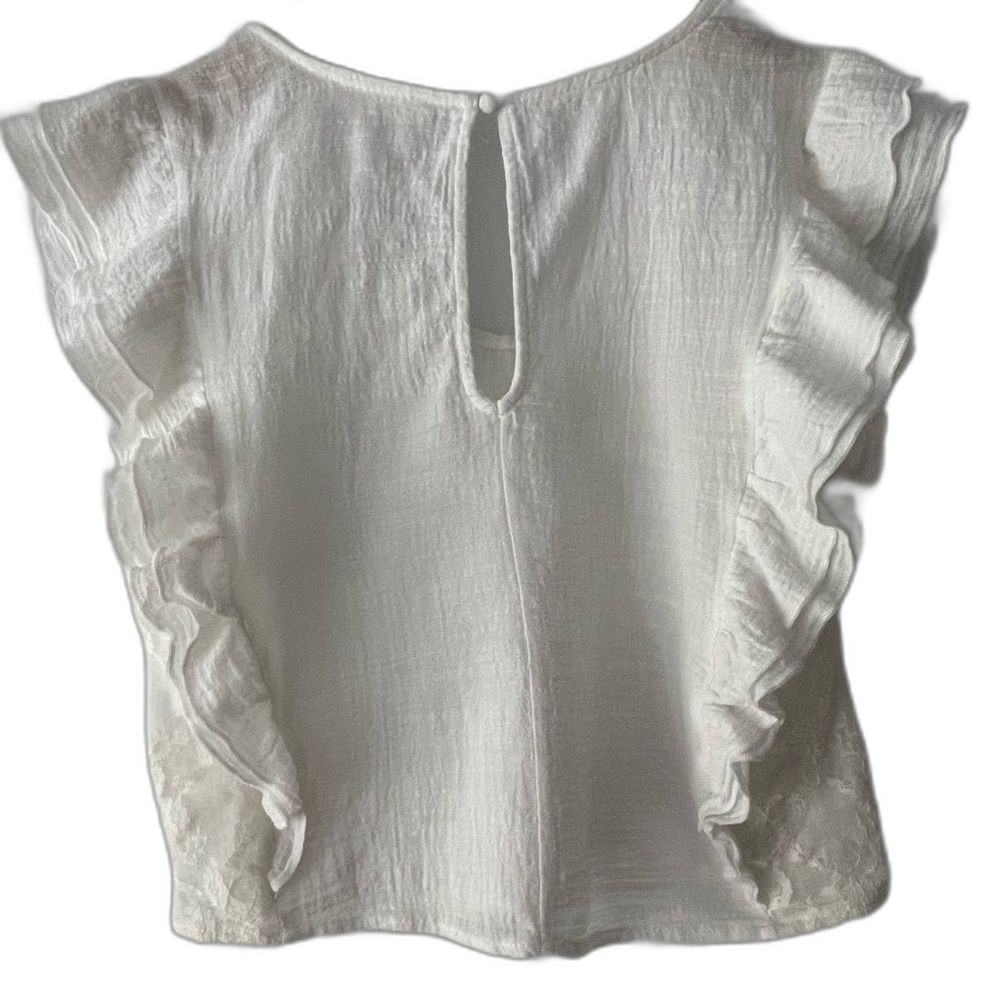 June & Hudson White Ruffle Sleeves Top W/ Lace, Size S - Picture 3 of 8